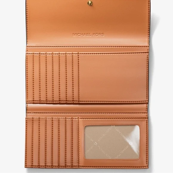 Michael Kors Jet Set Large Signature Logo TriFold Wallet Camel Multi - Picture 5 of 7